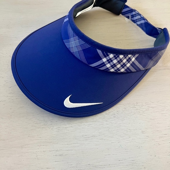 Nike Golf Hat Cap Visor Strap Back Black Dri Fit Blue Plaid Adjustable Unisex - Picture 1 of 7